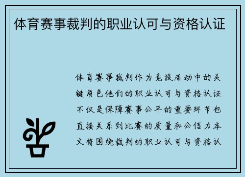 体育赛事裁判的职业认可与资格认证